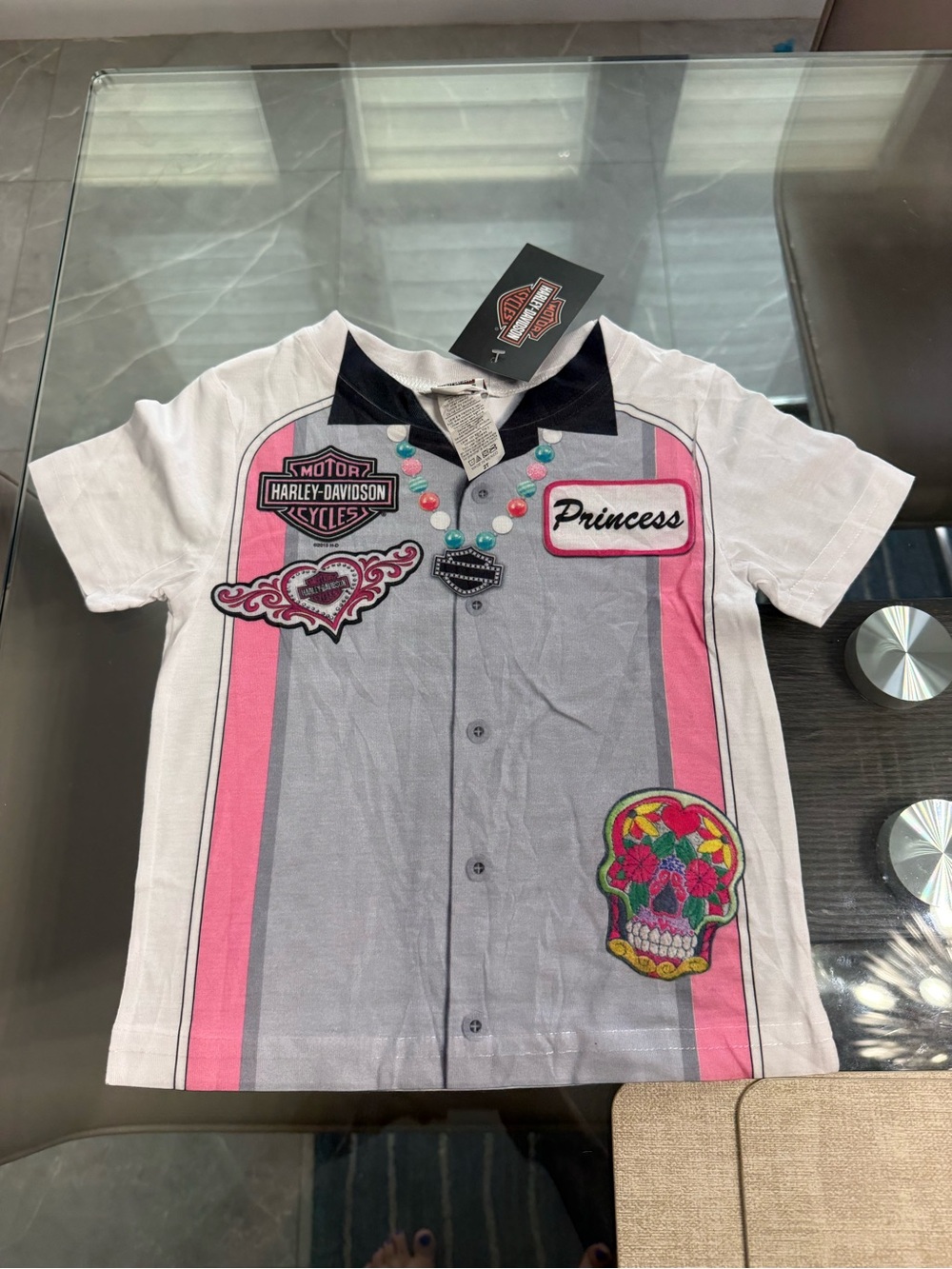 Harley-Davidson White, Pink & Gray 'Princess' Graphic Tee